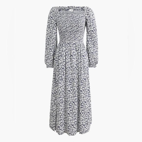 J. Crew XXS smocked maxi dress in navy, white and neon yellow daisy pattern. - Picture 1 of 4